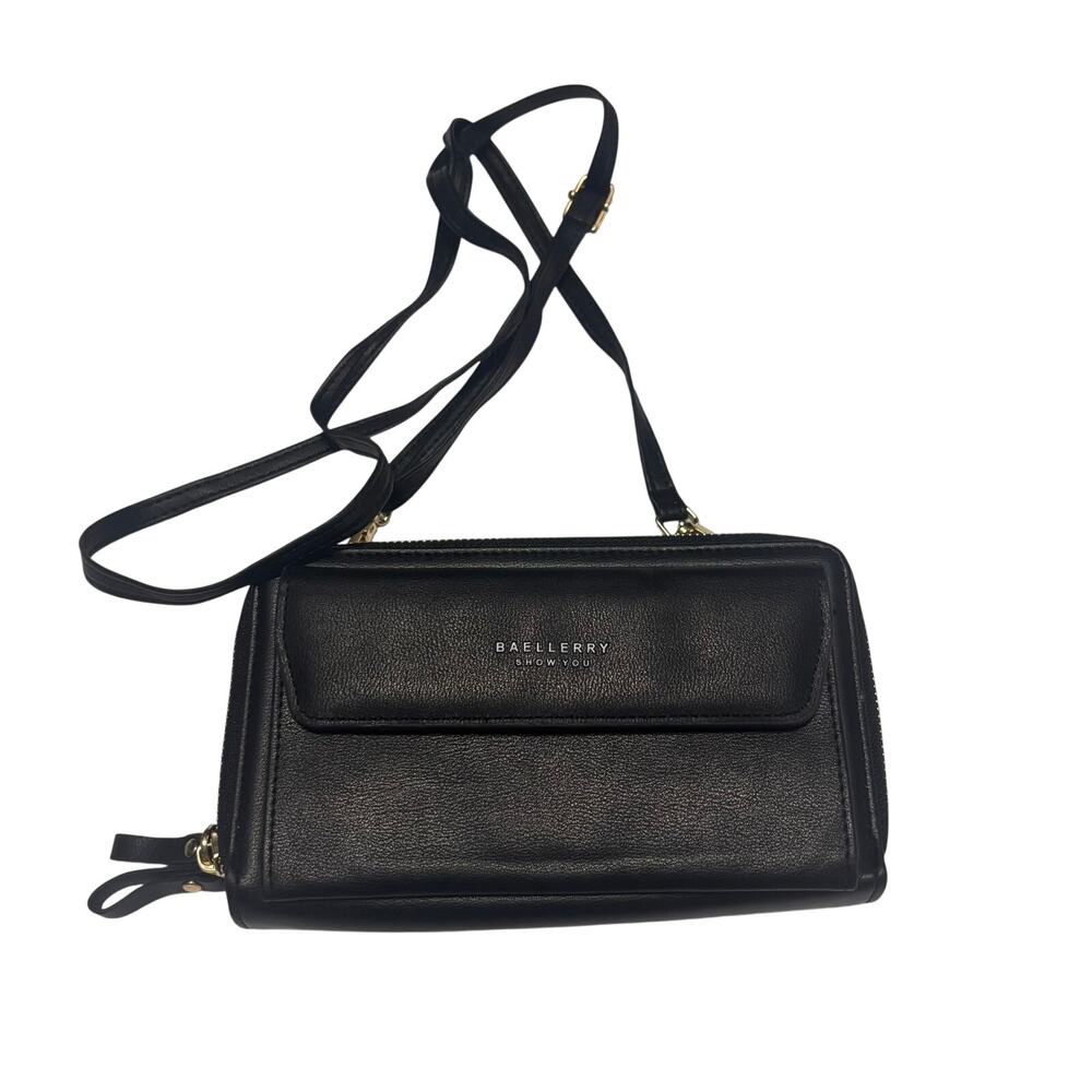 Baellerry Black Crossbody Wallet Clutch Double Zip Organizer Purse